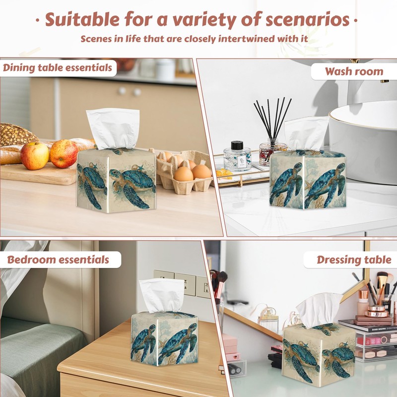 Ocean Sea Turtle Tissue Box Holder, Leather Tissue Box Cover