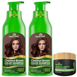 Combo Pack-2pcs Herbishh for Gray Hair Color Shampoo + 1pc Argan Intense Mask- Natural Dye Shampoo – Colors in Minutes – Long-lasting color– 500 Ml –S