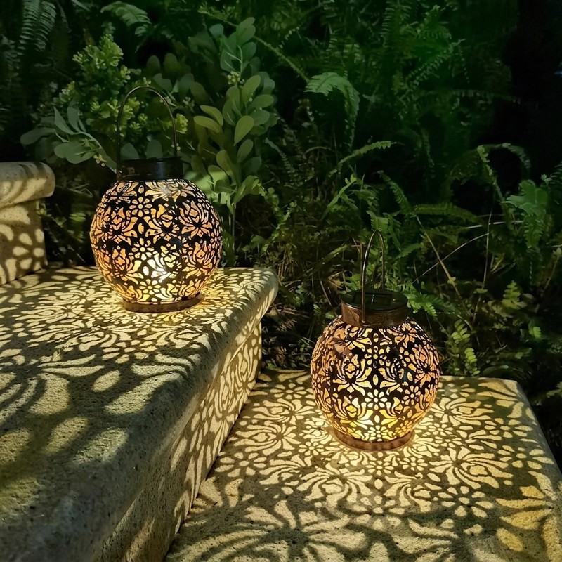 Solar Hanging Lantern for Outdoor Décor – Hollow Iron Projection