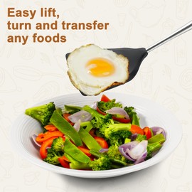 FJNATINH Silicone Wok Spatula,Slotted Spatulas,Ladle,Skimmer Ladle Tool Set,Non Stick Heat-Resistant Cooking Utensils BPA Free Kitchen Utensils Cookware Wooden Handle (Walnut Handle-Spatulas 2PCS)