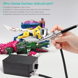 Gocheer Gocheer Airbrush Kit with Air Compressor, 40 PSI High Pressure Air Brush Non-Clogging with 0.2/0.3/0.5mm Nozzle/Cleaning Sets, Ideal for Painting, Modeling, Cake Decor, Pastry, Makeup, Nail Art etc.