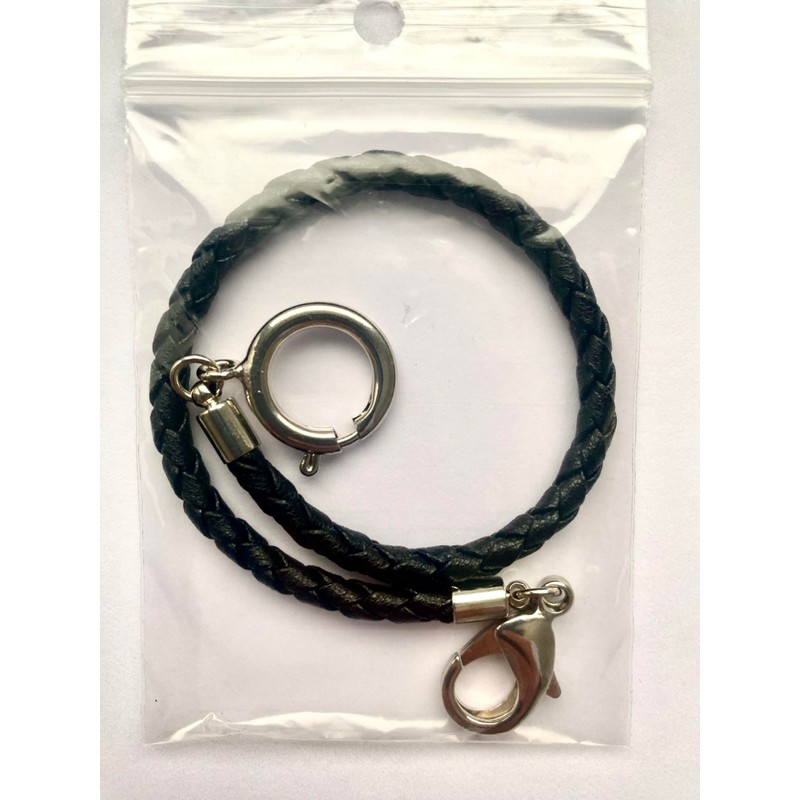 PUREgrey Black Leather Braided Pocket Watch Chain with Lobster Clasp,
