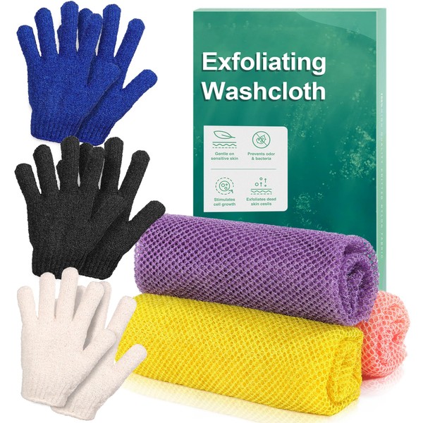 6 Piece African Net Sponge & Exfoliating Gloves Set -