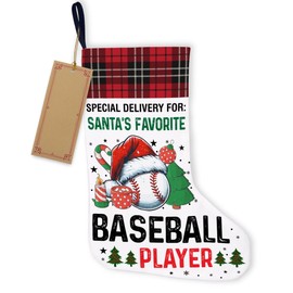 Baseball Player Christmas Stocking Gifts for Baseball Player Special Delivery for Santa's Favorite Baseball Player Xmas Stocking for Fireplace Stairs Wall Hanging Xmas Home Decor 18 x 12 Inches