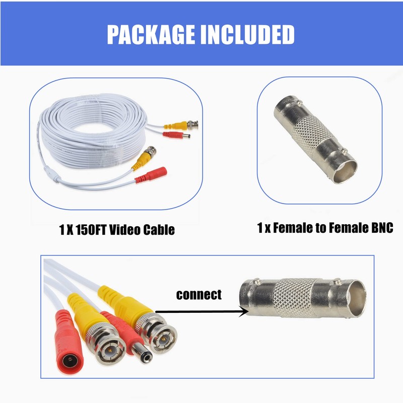 SLLEA 150ft White Video and Power BNC Cable Replacement for