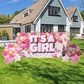 VictoryStore Jumbo It’s A Girl Pink Yard Signs with Stakes, 72x36 Inches, It's A Girl Oversized EZ Yard Card 7 Pcs, Welcome Home Baby Lawn Sign Gender Reveal Baby Shower