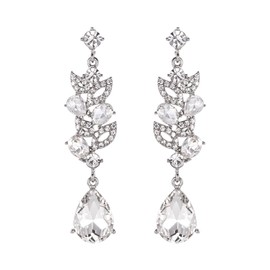 EVER FAITH Wedding Marquise Crystal Earrings for Bride, Cluster Leaf Art Deco Chandelier Pierced Earrings for Women Clear Silver Tone, Crystal, No Gemstone