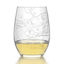 Well Told Engraved Key West Florida Map Stemless Wine Glass, Etched Wine Glass (15 oz, Clear) City Map Wine Glass, Custom Wine Glass, Gifts for Wine Lovers