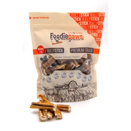 FOODIEPAWS All Natural Bully Sticks Bites Odor Free USA Packed for Medium, Large Dogs 100% Free Range Grass Fed Beef Single Ingredient Dental Dog Chews 1lb 1 Count (Pack of 1)