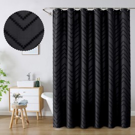 Chyhomenyc Chevron Extra Long Black Boho Shower Curtain Set 72x78 inches, Fabric Shower Curtain Modern Farmhouse Chic Textured Tufted Chevron Striped Minimalist Cute Hotel Bathroom Shower Curtain