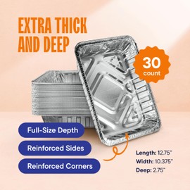 Aluminum Pans 9x13 Disposable Aluminum Foil Pans [30-Pack] Large Baking Pan Trays - Heavy Duty Tin Tray Half Size Chafing Dishes. Food Containers for Roasting, Cooking, Heating or Steam Table