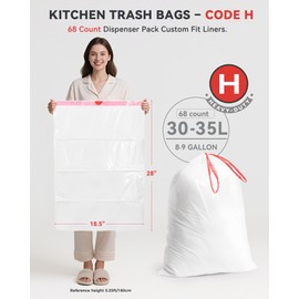 KONE H Trash Bags, 68 Count Compatible with Simplehuman Code H, 1.35 Mil Drawstring Garbage Bags,Heavy Duty Trash Can Custom Fit Liners For Kitchen, Bathroom, Home(30-35 Liter / 8-9 Gallon）