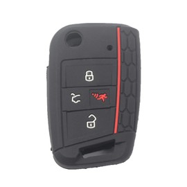 kcpros 2Pcs Rubber Silicone 4 Buttons Flip Smart Key Fob Cover Case Protector Keyless with Keychain Compatible with Volkswagen VW Atlas GTI Tiguan Golf Jetta Black Gray