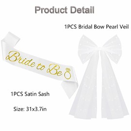 2PCS Bridal Pearl Bow Veil Bride To Be Sash Bachelorette Veils and Sashes Bridal Shower Accessories for Engagement Wedding Party