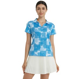 SPORTY BUFF Womens Golf Shirt - Performance Moisture Wicking Quick-Dry Golf Polo Shirts for Women (L, Ice Cold)