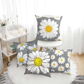 TNRTNP Daisy Sunflower Cushion Covers 18x18 Inch Set of 4, Decorative Throw Pillow Covers 45 X 45cm for Home Garden Sofas Bed Living Room Car Gifts