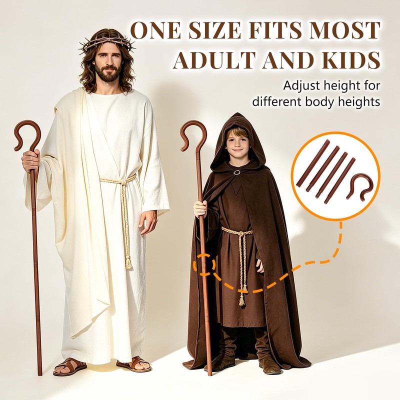 Shepherd Staff Plastic Wizard Staff Hook,55IN Brown Cane for Adult/Kids