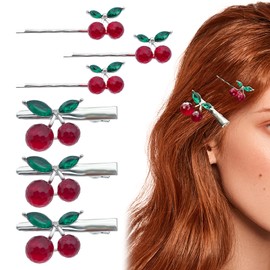6 Pieces Red Cherry Hair Clips Cute Hair Barrettes Sweet Cherry Hairpin Crystal Fruit Duckbill Alligator Clips Decoration Bobby Pins Hair Accessories for Women Girls