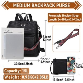 MayBlosom Women's Elegant Backpack Bag 2 in 1 Vegan Leather City Backpack Travel Bag Book Bag for Travel School, black, Fashionable