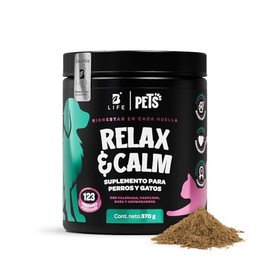 B Life Pets Relax & Calm Suplemento para Perros y Gatos | con Citrato de Magnesio, Valeriana, GABA y Manzanilla | 370g Sabor Res.