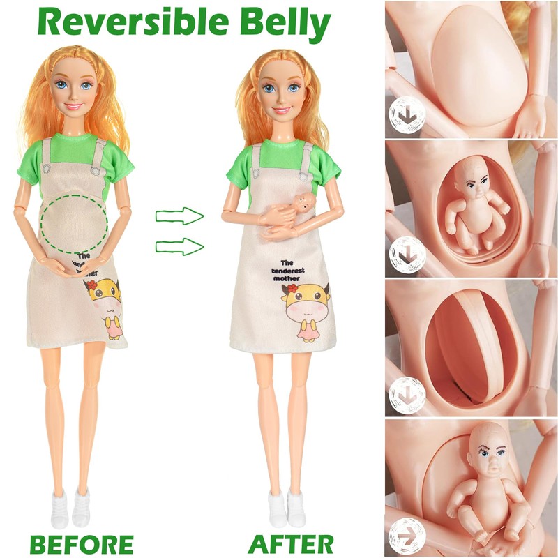 Family Dolls Playset with Slide Swing and Baby Stroller -