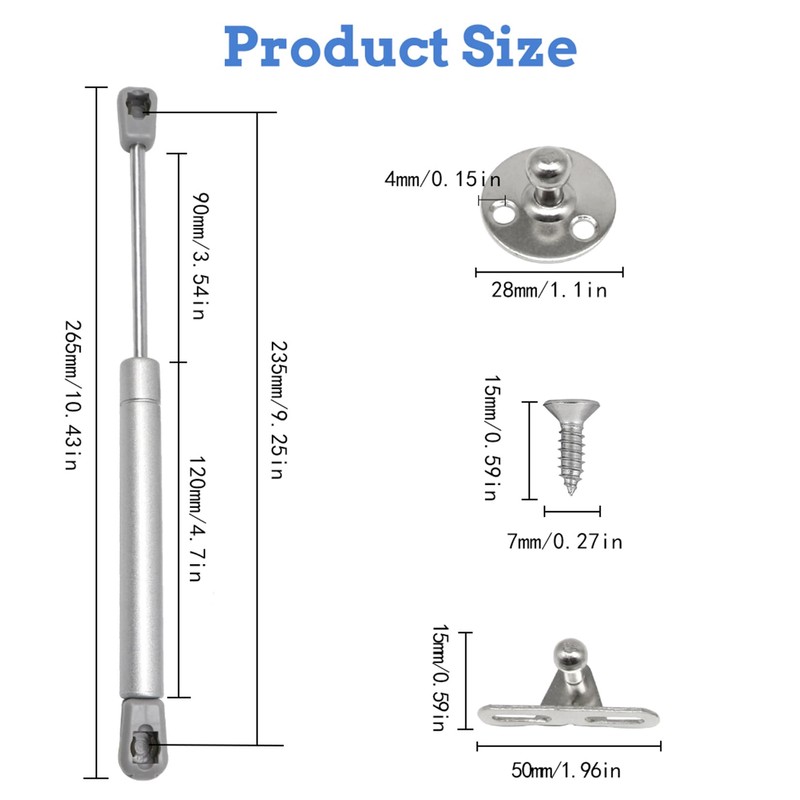 Forhandy Pack of 4 Gas Spring 60N/6 kg Gas Pressure
