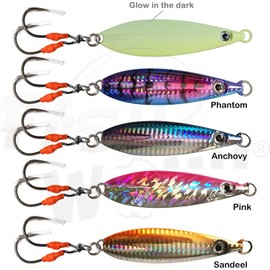 5pcs 120g Fish WOW!® Fishing Flat Fall Vertical Jig Trolling with Two Assist Hooks - 5 Colors