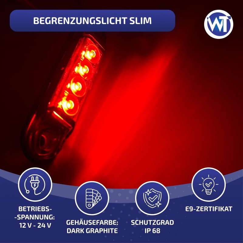 Web Truck Slim Marker Light, Marker Light, Dark Graphite, Red,