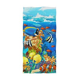 Naanle Beautiful Coral Reef Fishes Print Guest Hand Towels for Bathroom, Hotel, Gym and Spa (16 x 30 Inches)