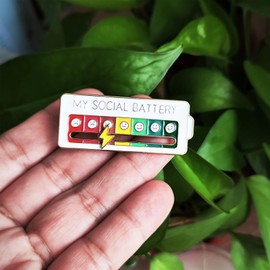 Arturbo 3PCS Cool Fun My Social Battery Slider Enamel Introvert Creative Lapel Pins for Clothing Backpacks Bags Hats Gifts Decoration