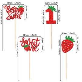 ZHUOWEISM 12 PCS Strawberry Sweet One Centerpiece Sticks Sweet Berry 1st Birthday Table Flower Centerpieces Sticks Strawberry Floral Decor for Baby Shower First Birthday Party Centerpieces Supplies