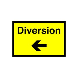 Safety First Display LTD Diversion arrow left sign - warning road, street sign - 1.2mm Rigid plastic for indoor/outdoor usage (400mm x 300mm) Viewing Distance within 14m.