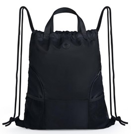 Moyad Gym Drawstring Backpack for Women Men Lightweight Travel Bag, Black & Diamond Grid Pattern