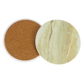 QWORK® Set of 6 10 cm Absorbent Coasters with Cork Underside and Metal Holder - Water Absorbent, Scratch-Resistant - Ideal as a Gift Idea