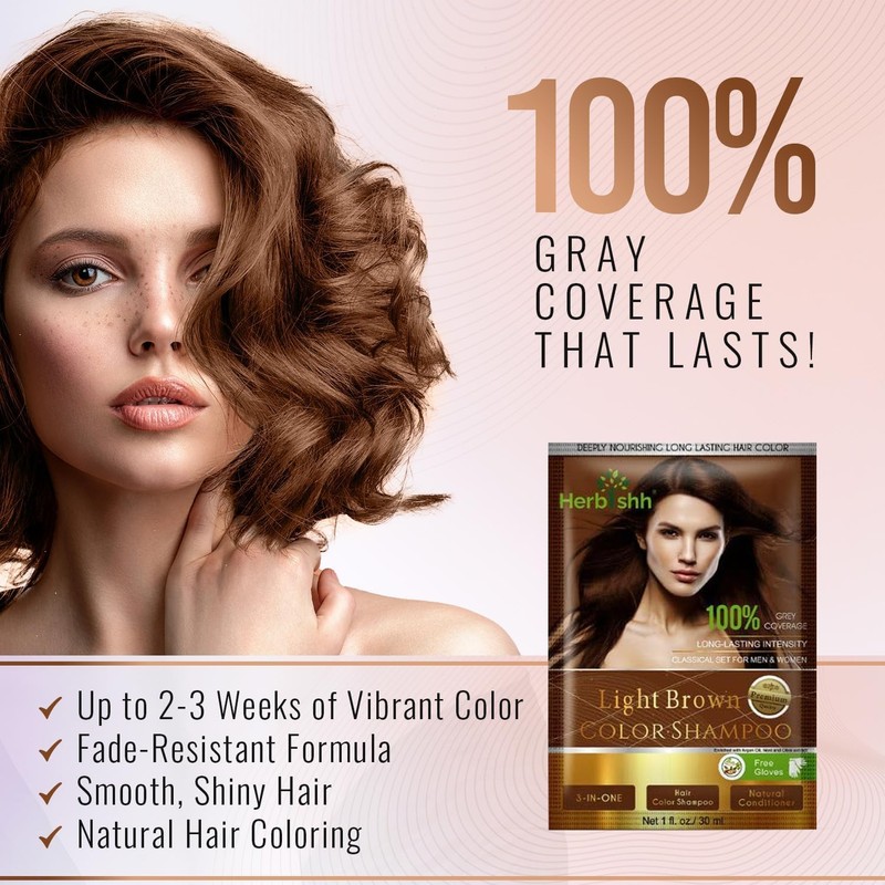 Herbishh Light Brown Pack of 3 Hair Color Shampoo for