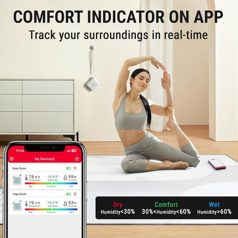 ThermoPro Bluetooth Thermometer Hygrometer, 260FT Range White, White