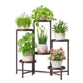 iDavosic.ly 6 Tier Large Plant Stand Indoor, 10 Inch Wide Tall Corner Metal Plant Stands Outdoor for Multiple Plants, Folding Tiered Flower Display Holder Rack Shelf, Violet Bronze