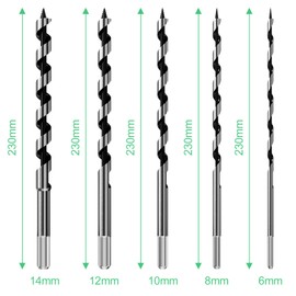 Ghazpmuk Pack of 5 Wood Twist Drills, Wood Drill Bit Set, Wood Spiral Drill Bit Set, Auger Drill, Wood Drill Set, Diameter 6/8/10/12/14 mm, for Hardwood and Softwood