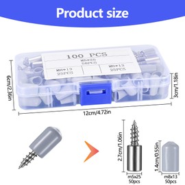 Pack of 50 Shelf Support with 50 Rubber Protection Covers, Self-Tapping Integrated Screw Laminate Bracket, Shelf Pins, Shelf Support, Shelf Holder for Furniture, Cabinets, Silver