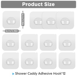 Lsnisni 12 Pack Clear Plastic Shower Caddy Adhesive Hooks, Strong Adhesive, Waterproof, No Drilling, 12 Count, Modern Style, Suitable for Bathroom and Kitchen