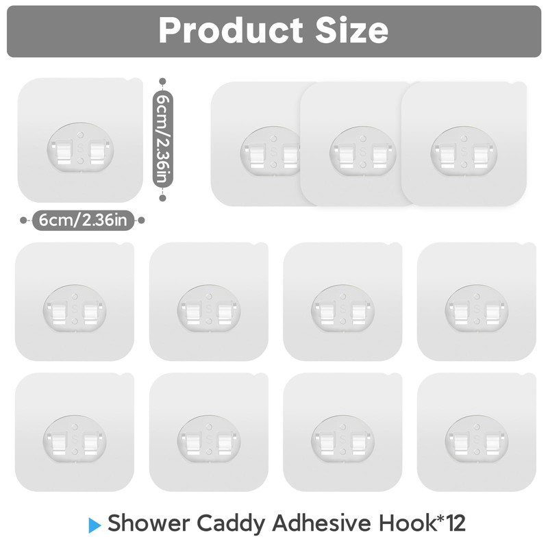 Lsnisni 12 Pack Clear Plastic Shower Caddy Adhesive Hooks, Strong