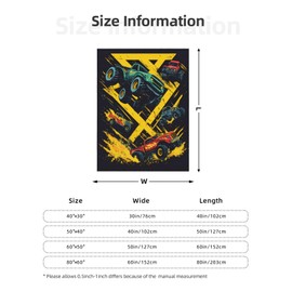 Monster Trucks Blanket Soft Cozy Microfiber Throws Blankets All Season Bed Sofa,Couch Room Bedroom Chairs Dorm for Adult and Kids Women Gifts