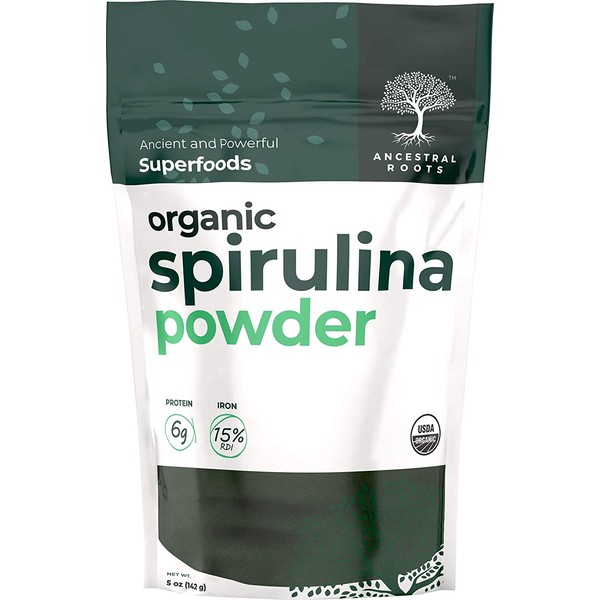 Ancestral Roots Organic Spirulina Powder - 100% Pure, USDA Certified Organic Spirulina Powder -5oz (1 Count)