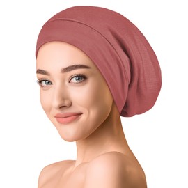 OLESILK Silk & Cotton Jersey Hat Lightweight and Soft Slouch Beanie Reversible Hat Knitted Hat Unisex Adjustable for Men and Women, brick red