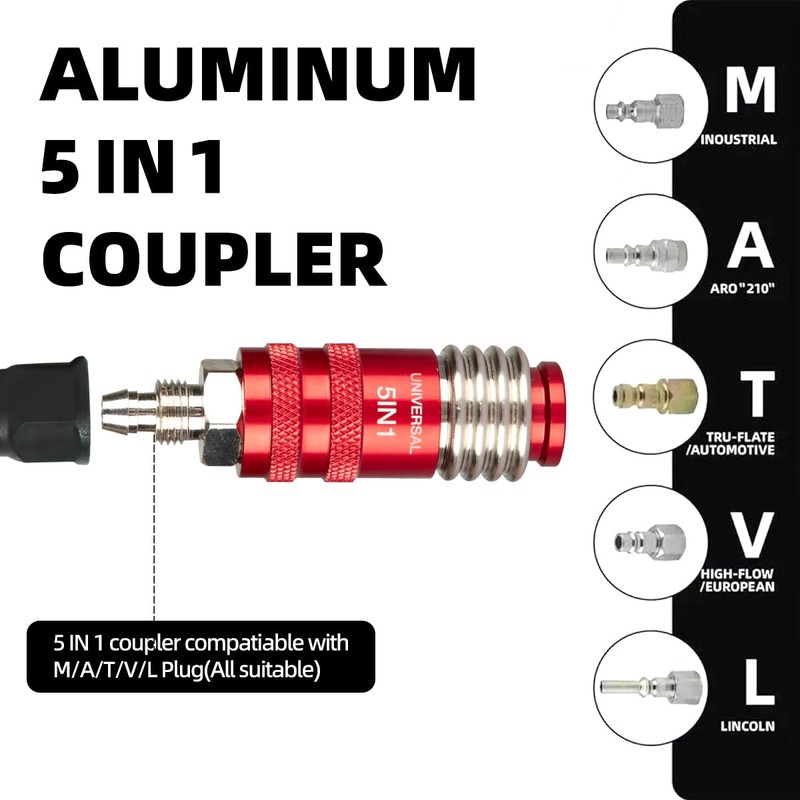 5 In 1 Universal Quick Industrial Connect Coupler Air Hose