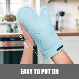 Rorecay Silicone Oven Mitts and Pot Holders Sets: Heat Resistant Silicone Oven Mittens with Mini Oven Gloves Hot Pads Potholders for Kitchen Baking Cooking, Quilted Liner, Winter Sky