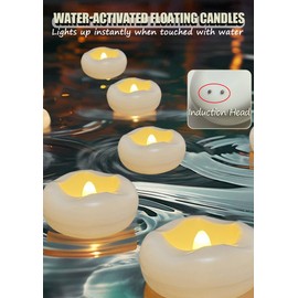 Floating Candles Water-Activated Flameless LED Candle 160+ Hours Waterproof Plastic 2.3" White Battery Operated Candle for Centerpieces Cylinder Vases Table Decorations Wedding Pool Party 12 Packs