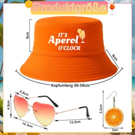 Scinzene Aperol Gift Set, Aperol Spritz Fishing Hat for Women, 1 Sunglasses, 1 Aperol Earrings, Fishing Hat, Festival Hat, For Apero Lovers, Festival Accessories, Malle Accessories, Carnival