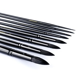 Transon 8pcs Round Watercolor Paint Brush Set Goat Hair for Watercolors,Acrylics,Inks,Gouache,Oil and Tempera Black Color
