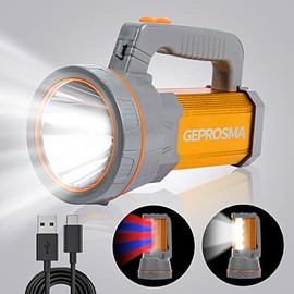 Linterna Led Alta Potencia 10000lumens,USB C Recargable Bateria 10000mAh, Lampara de Mano Potente Grande Pila,con Luz de Trabajo Lateral &correa,Linte